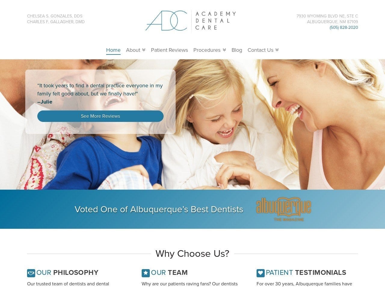 Dr. Charles F. Gallagher DDS Website Screenshot from academydentalcarenm.com