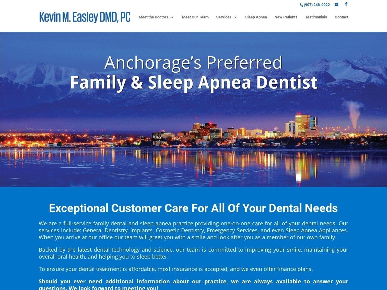 Kevin M. Easley DMD PC Website Screenshot from alaskadentistry.com