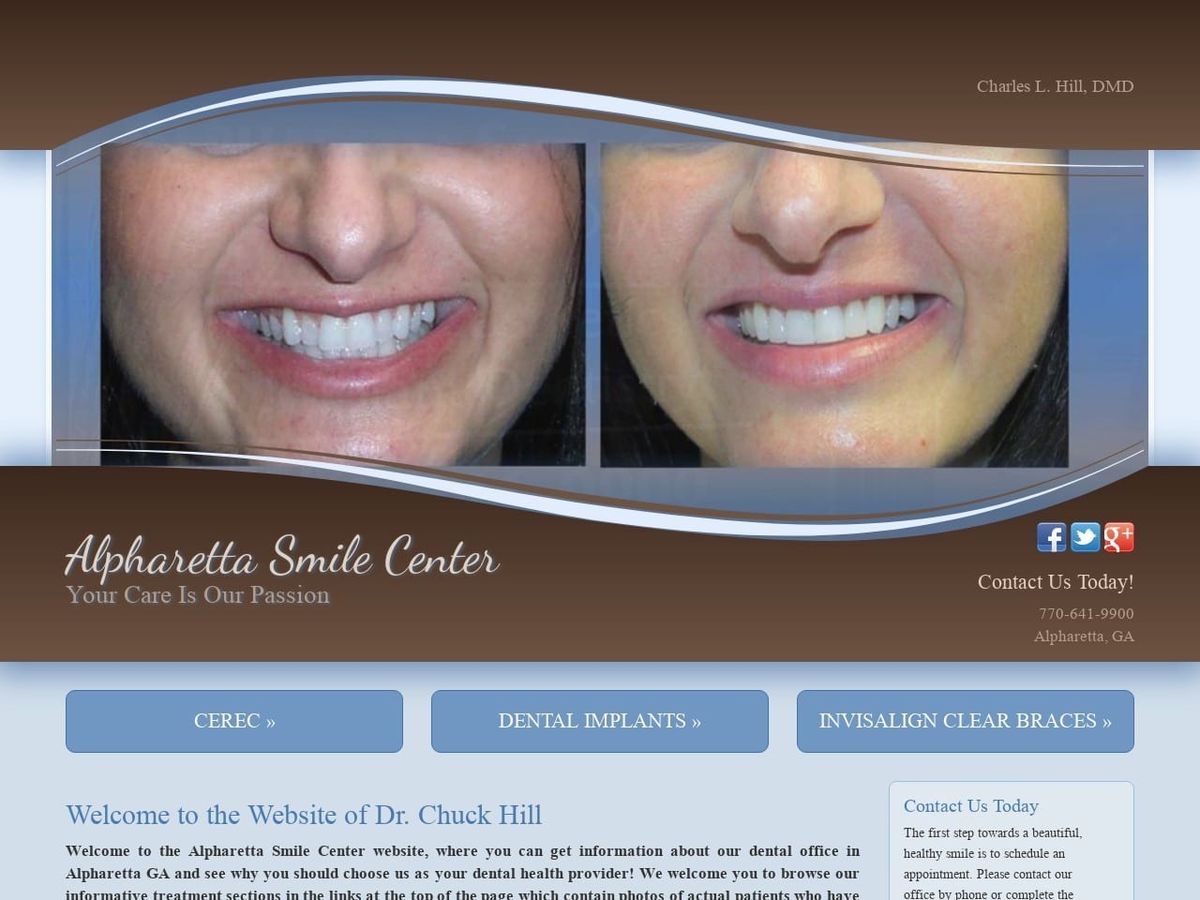 Dr. Charles L. Hill DMD Website Screenshot from alpharettasmile.com