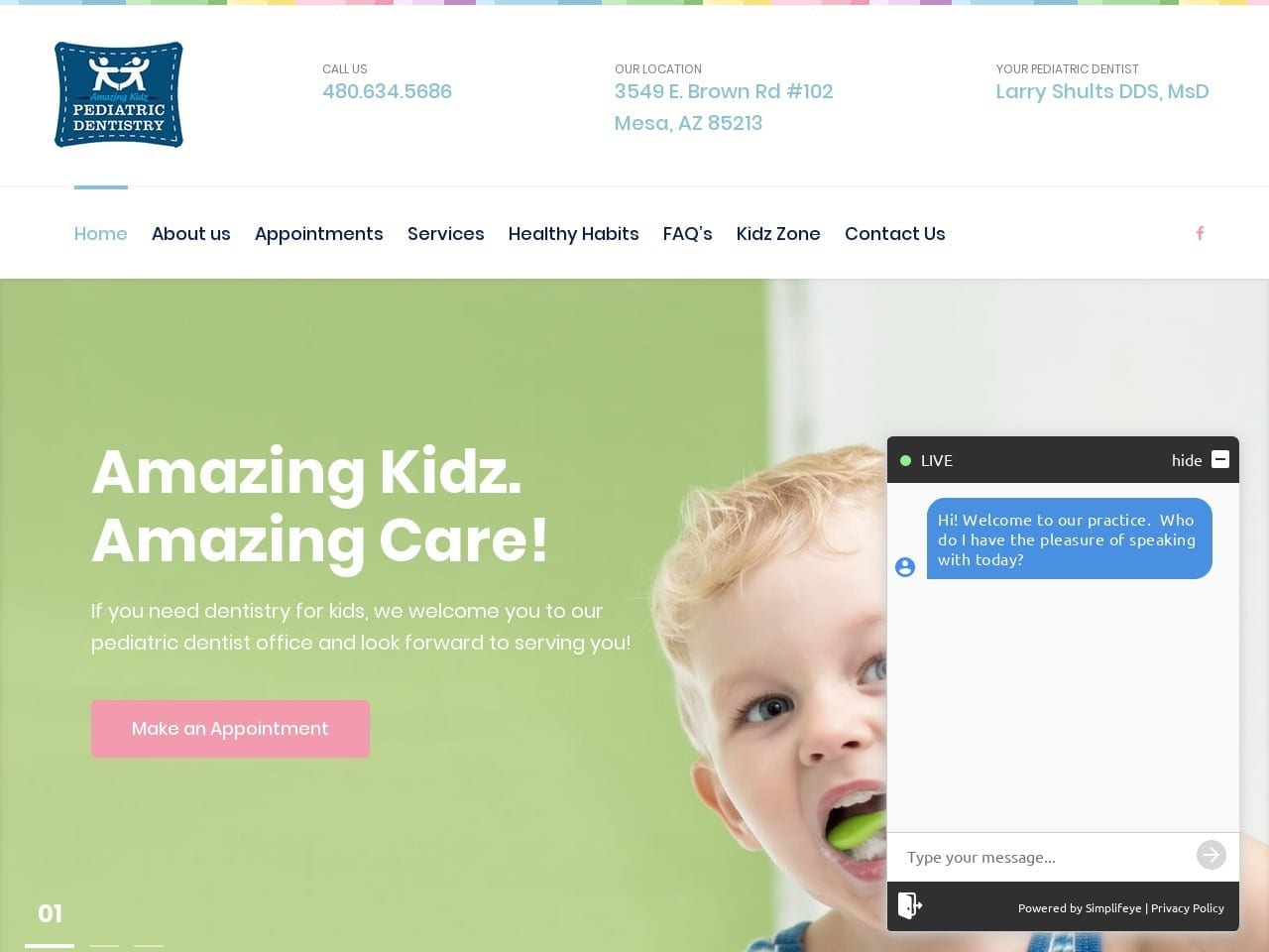 Amazing Kidz Pediatric Dentist Website Screenshot from amazingkidzdentistry.com