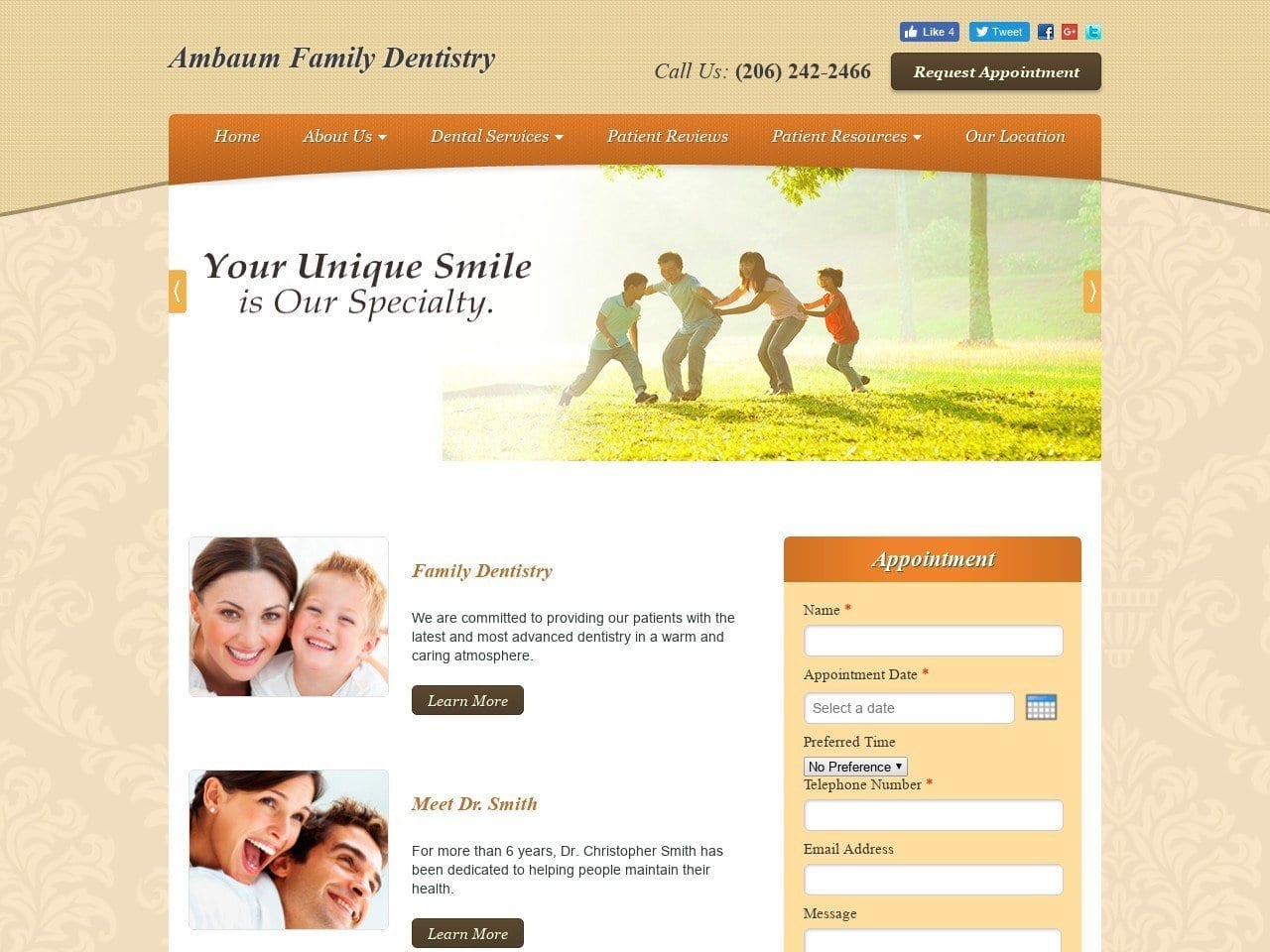 Ambaum Family Dental Website Screenshot from ambaumdental.com