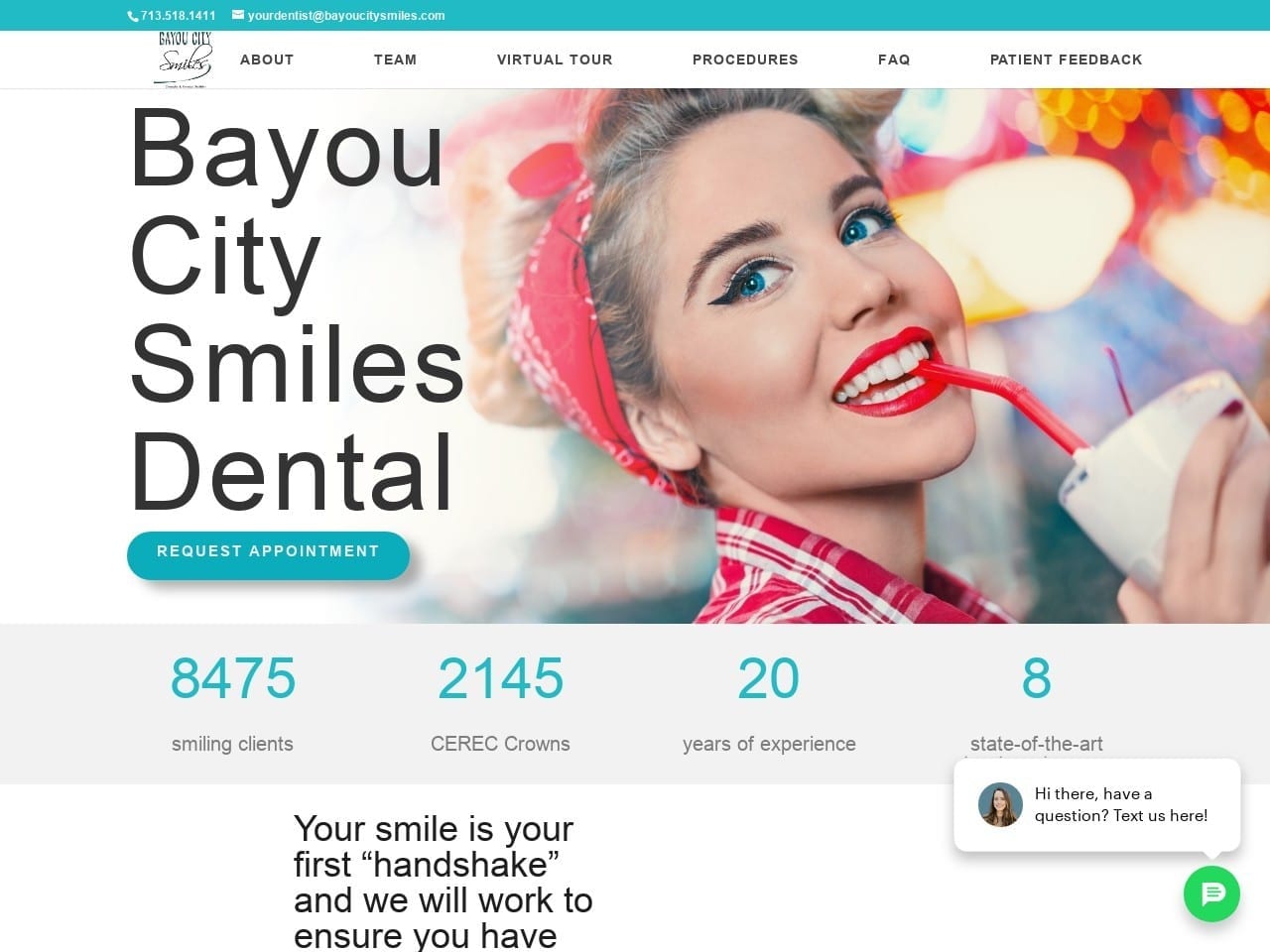 Bayou City Smiles Website Screenshot from bayoucitysmiles.com