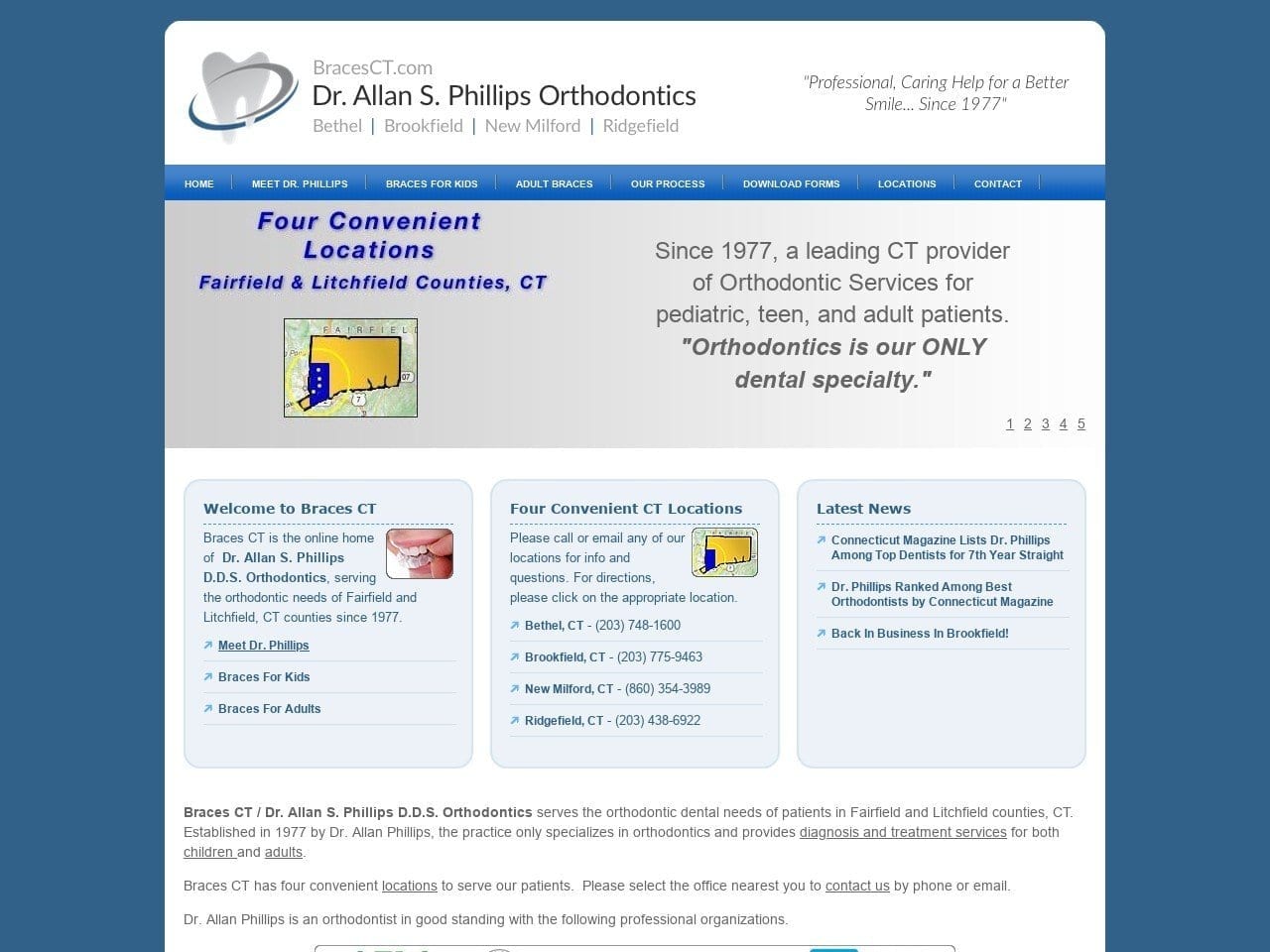 Phillips Dentist Website Screenshot from bracesct.com