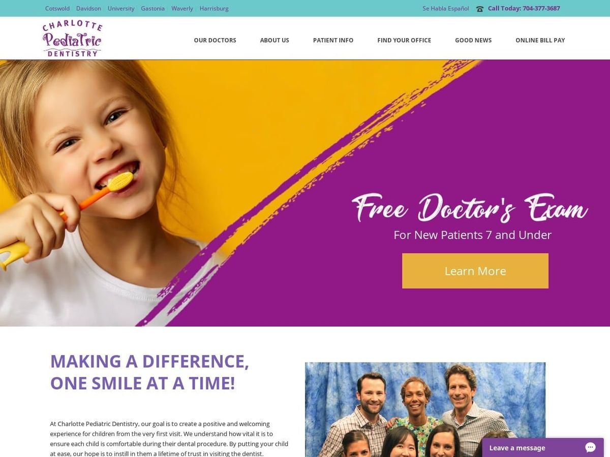 Charlotte Pediatric Dentistry Website Screenshot from cltpediatricdentistry.com