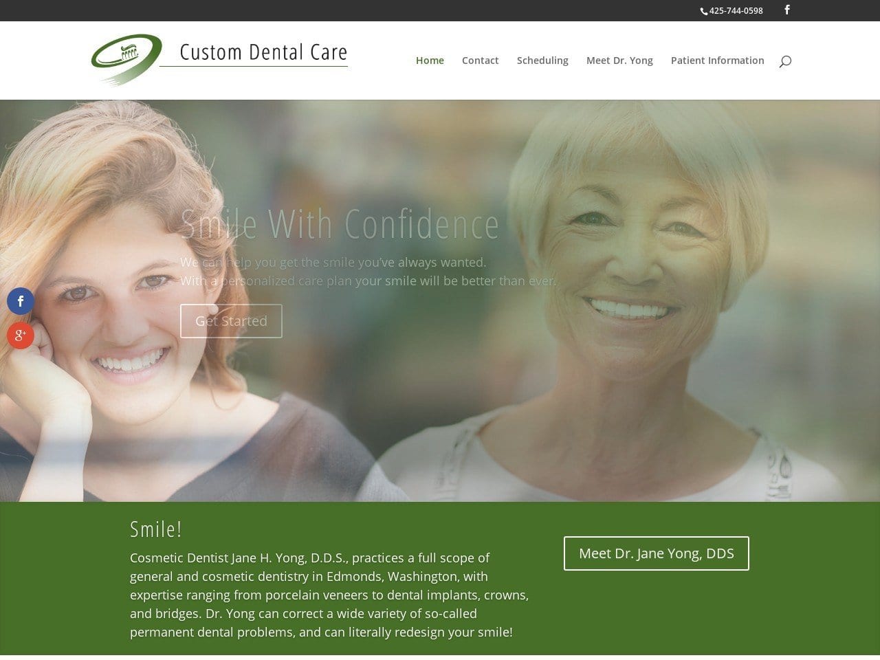 Custom Dental Care Website Screenshot from customdentalcareedmonds.com