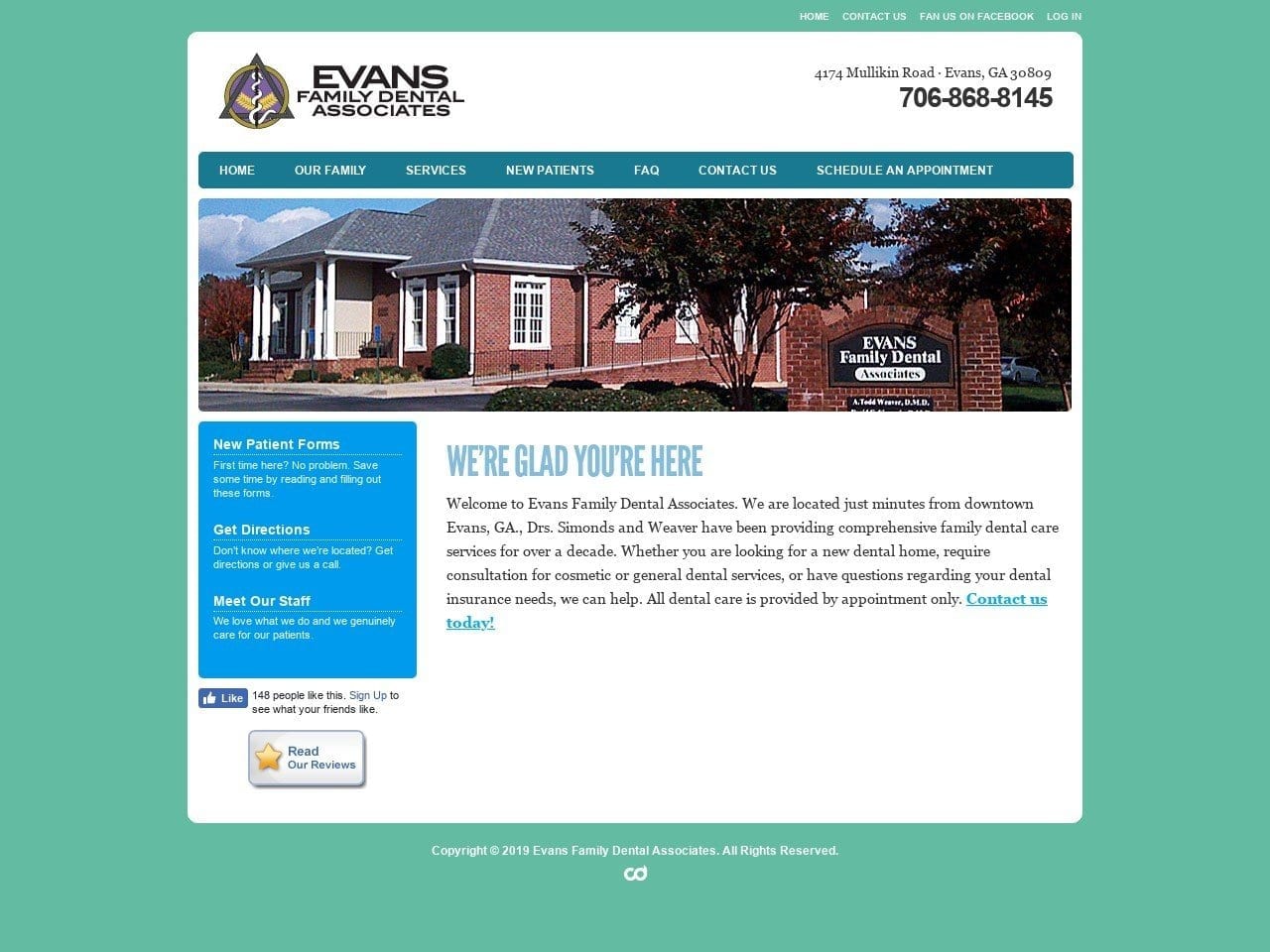Evans Family Dental Website Screenshot from evansfamilydental.com