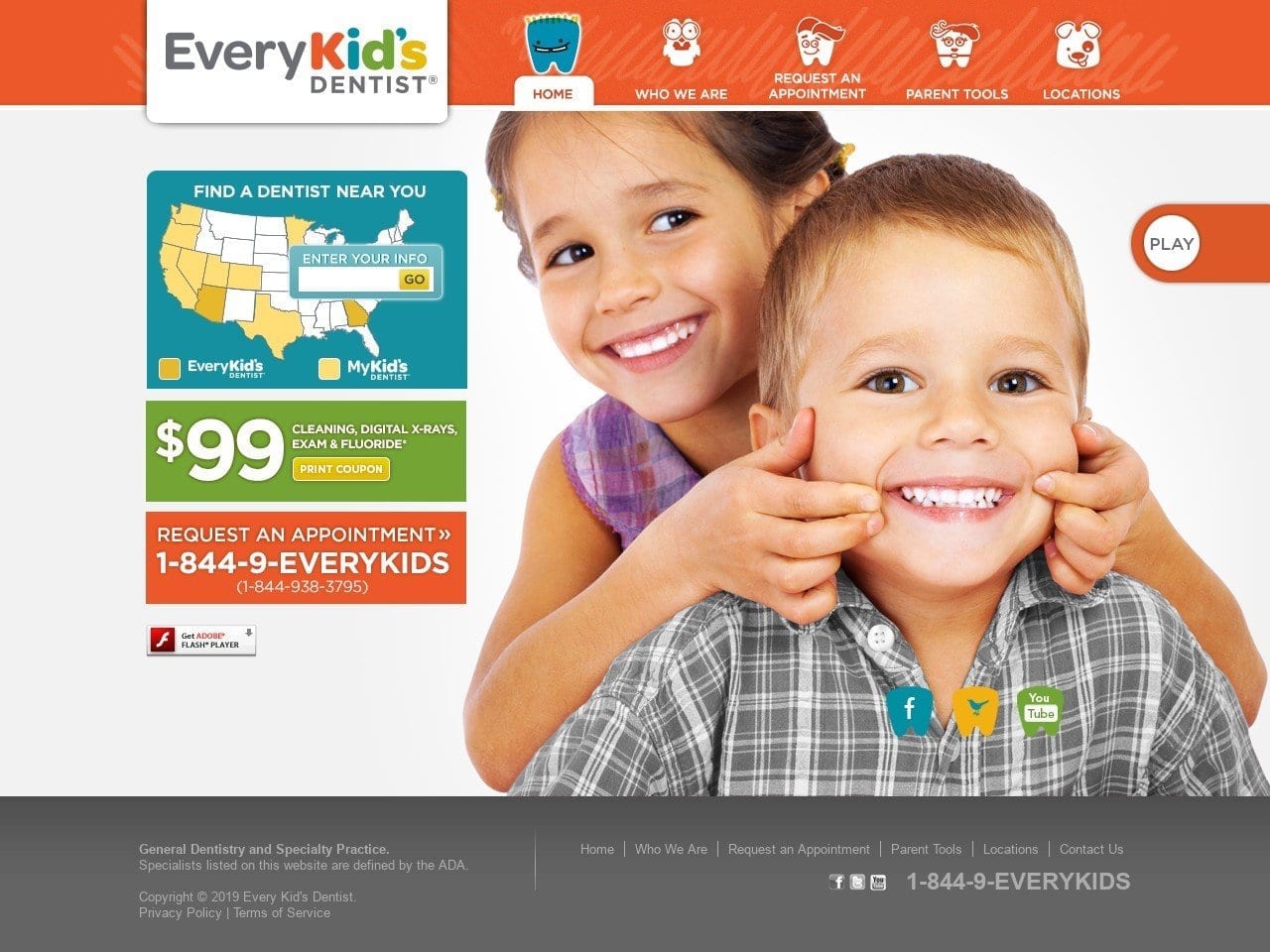 Every Kids Dentist & Orthodontics Website Screenshot from everykidsdentist.com