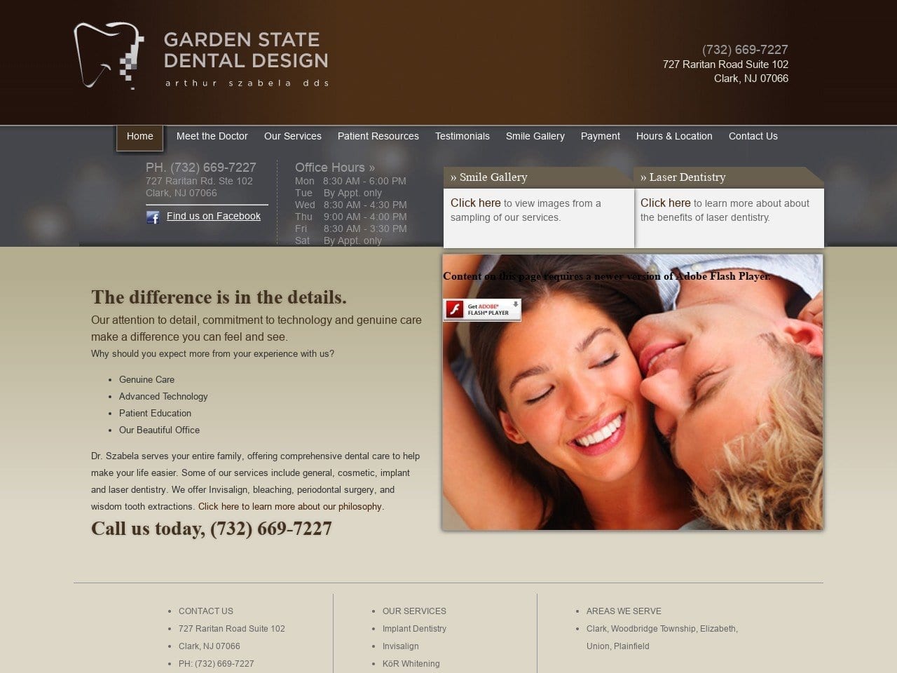 Garden State Dental Design Website Screenshot from gardenstatedentaldesign.com