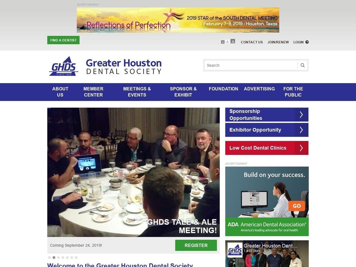 Greater Houston Dental Society Website Screenshot from ghds.org