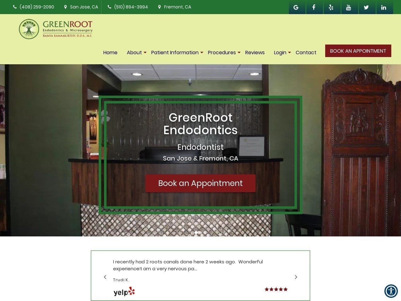 GreenRoot Endodontics & Microsurgery Website Screenshot from greenrootendo.com