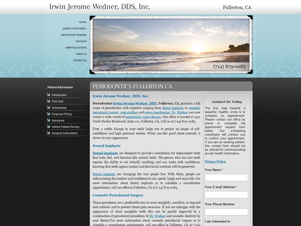 Irwin Jerome Wedner DDS Inc. Website Screenshot from irwinwednerdds.com