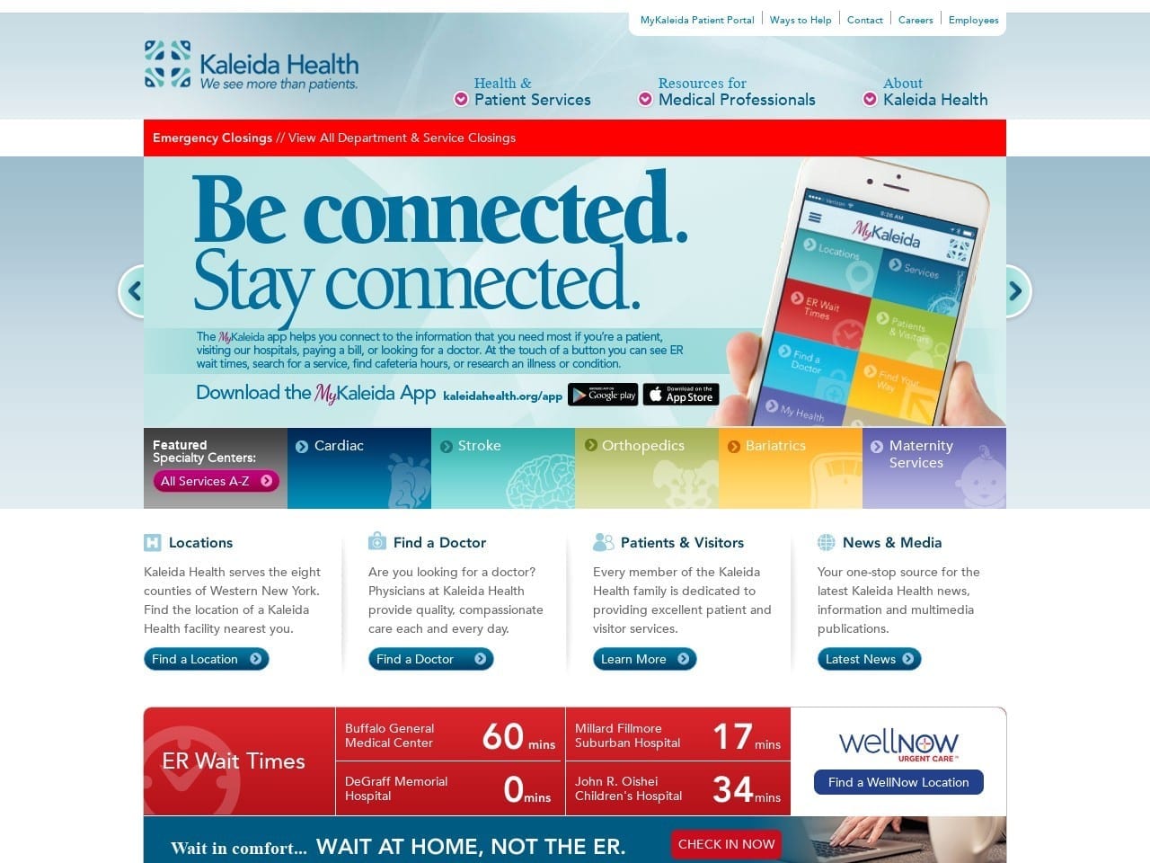 Kaleida Health Website Screenshot from kaleidahealth.org
