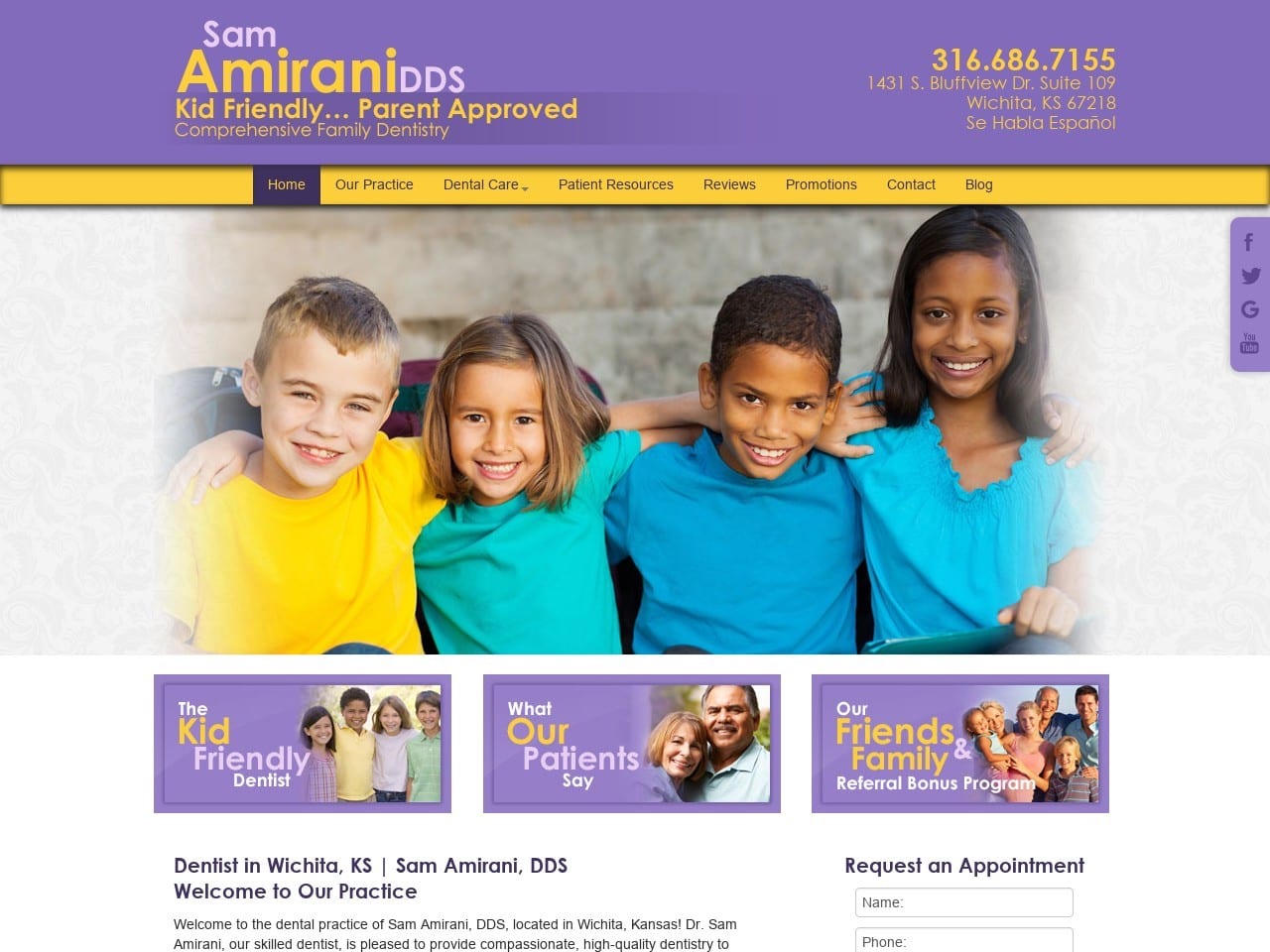 Dr. Sam S. Amirani DDS Website Screenshot from kidfriendlydentist.com