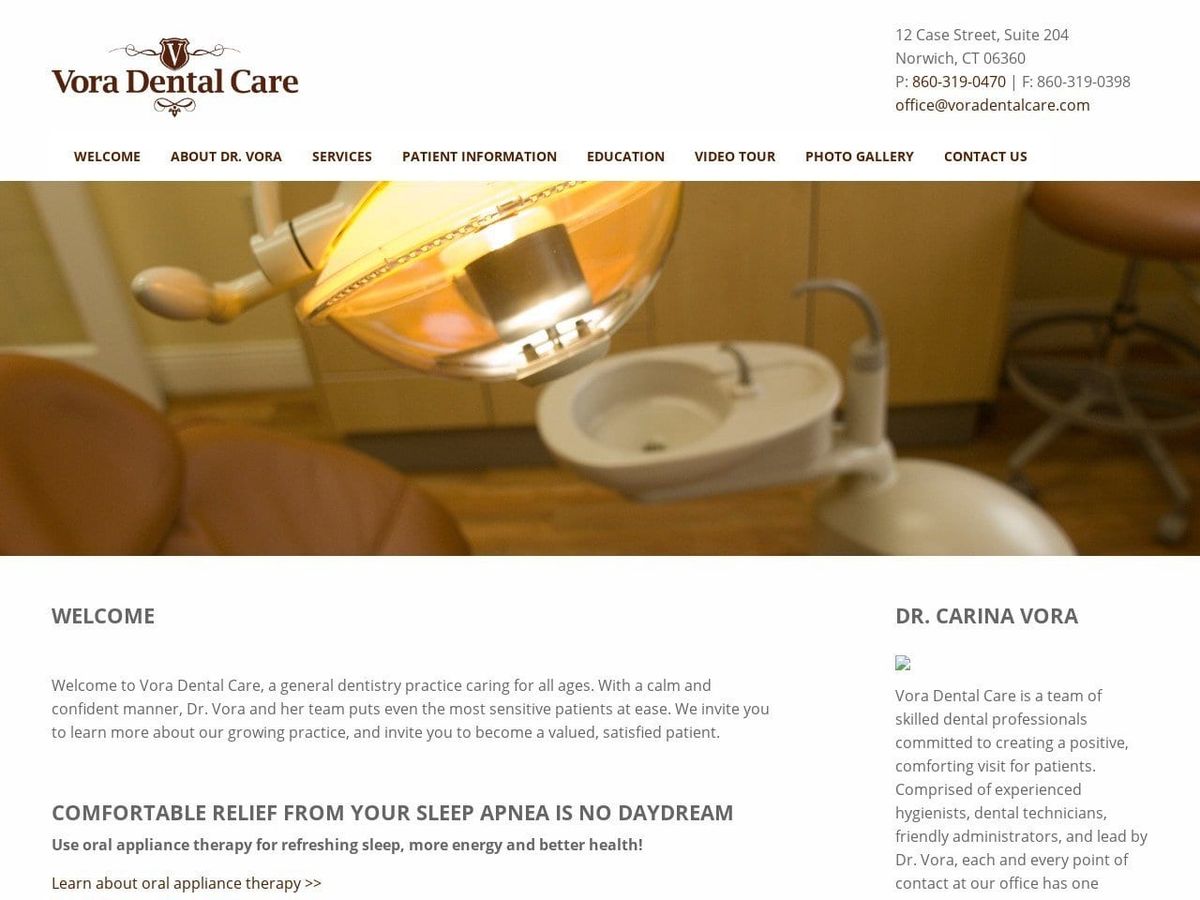Vora Dental Care Website Screenshot from voradentalcare.com