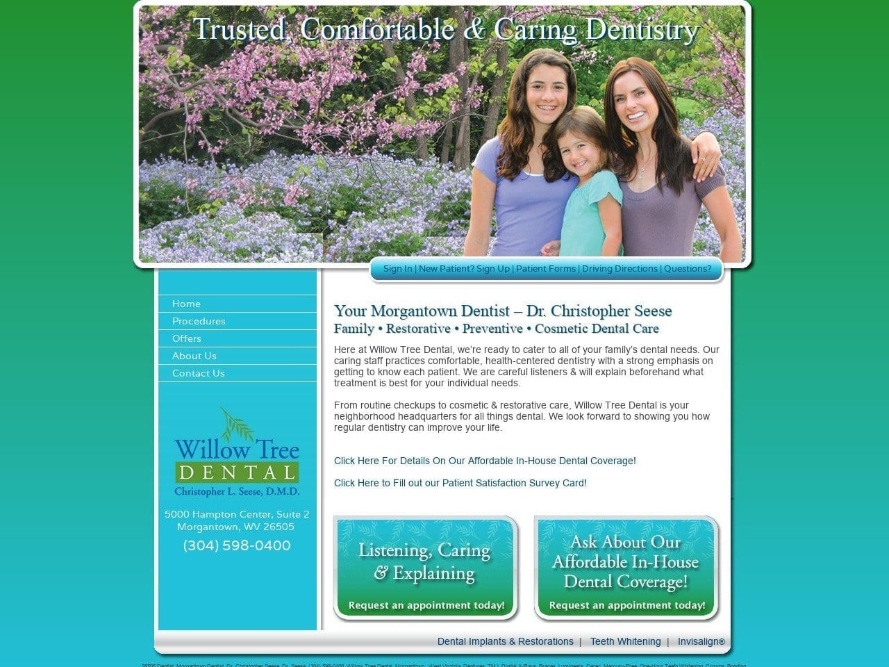 Willow Tree Dental Website Screenshot from willowtreedentalwv.com